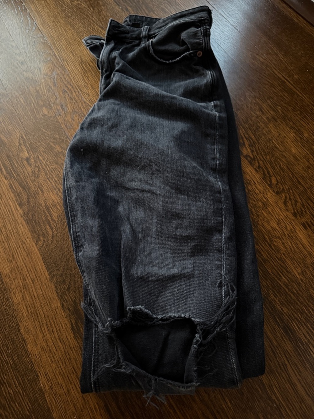 Black Distressed High-Rise Mom Jeans